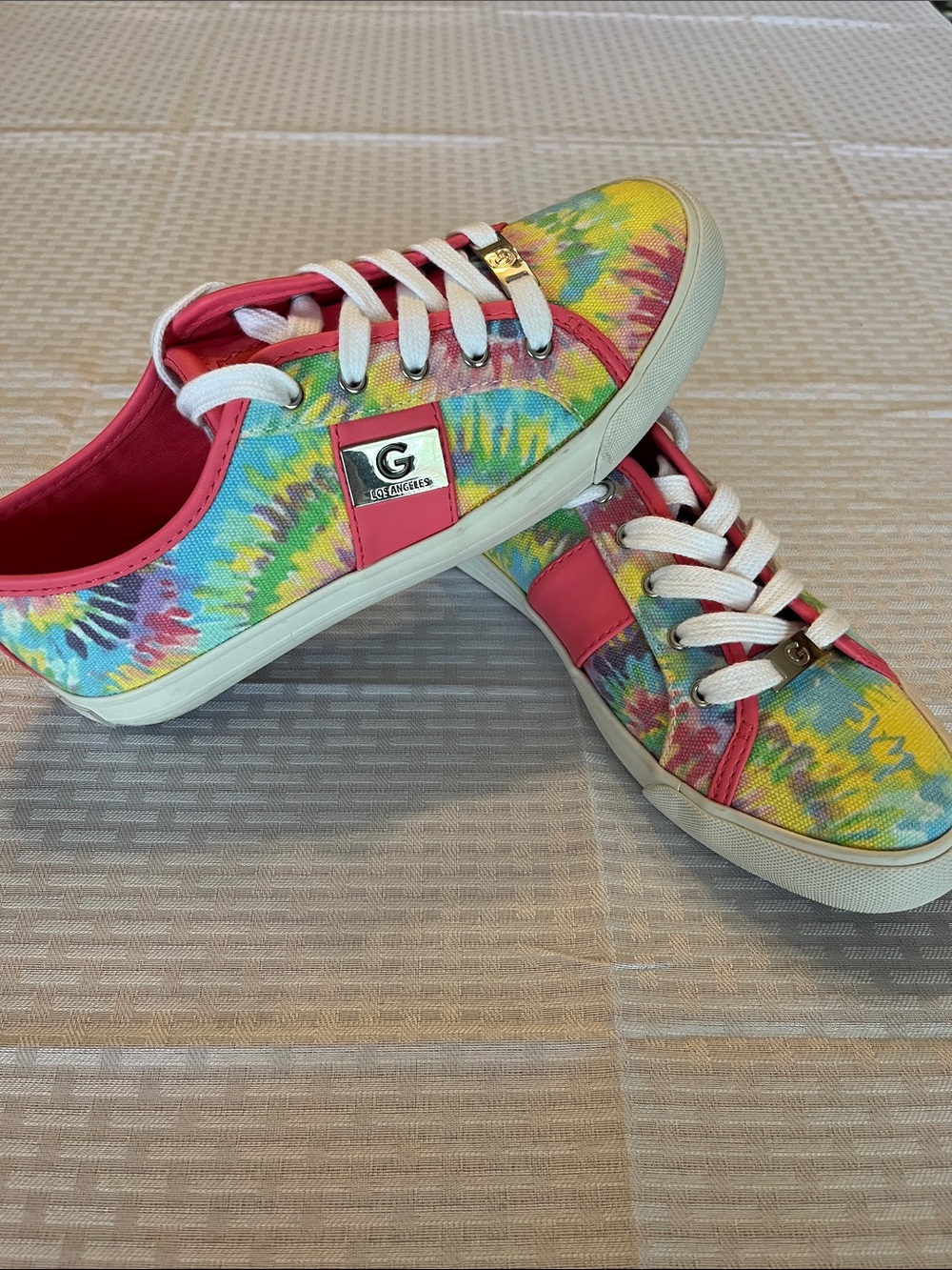 Guess Women's Tie-Dye Canvas Sneakers in Pink, Yellow, Blue